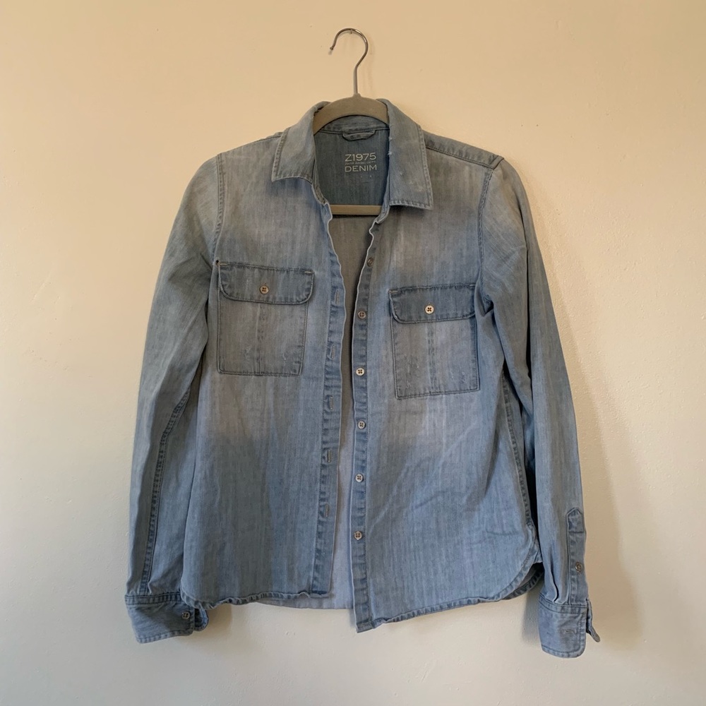 Zara Basic Denim Button Down Shirt - image 1